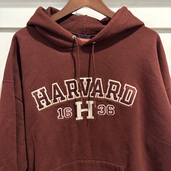 Champion Harvard Hoodie Mens XL Maroon Pullover 1636 Logo Embroidered Sweatshirt - Picture 3 of 12